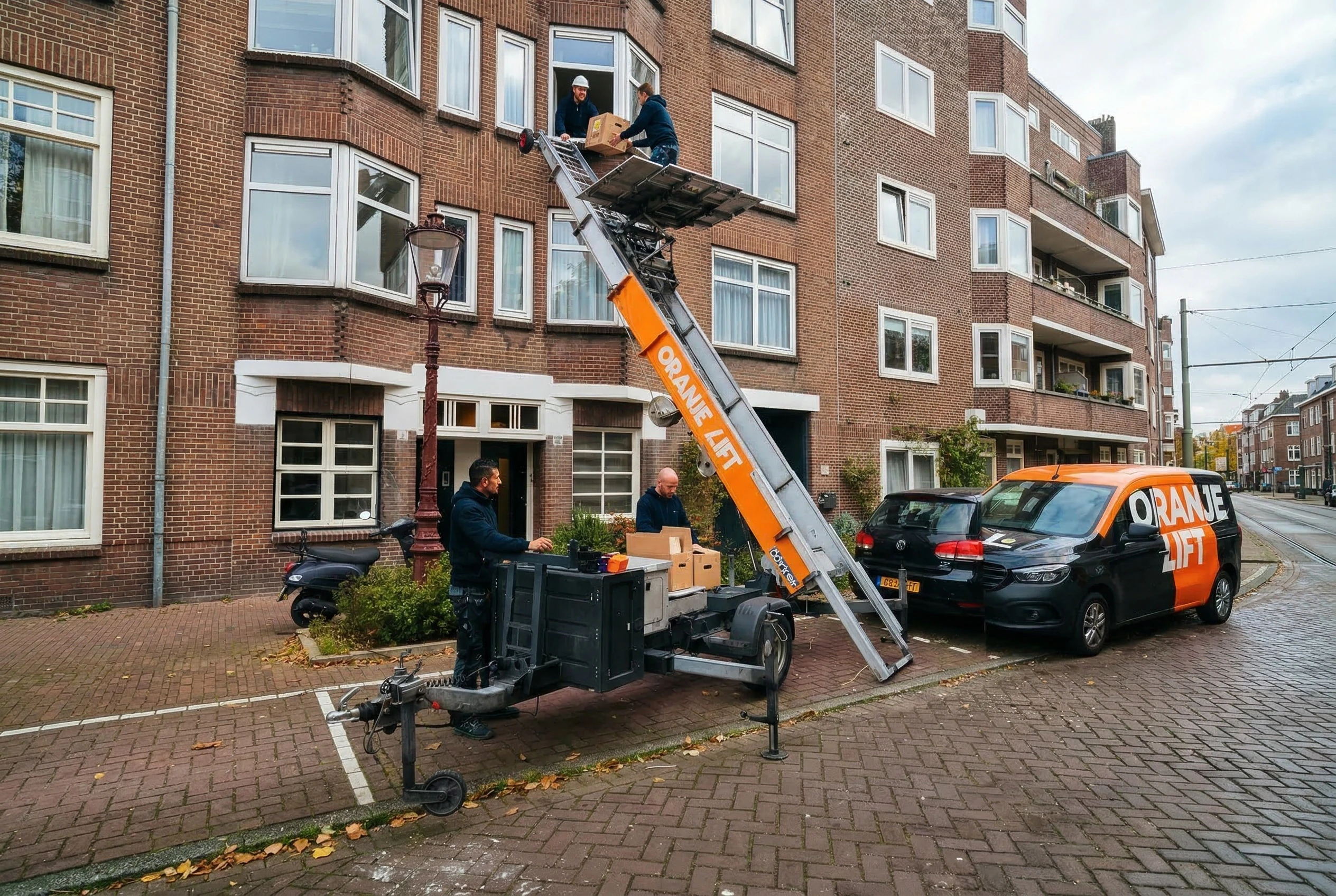 Verhuislift in actie bij woning in Utrecht