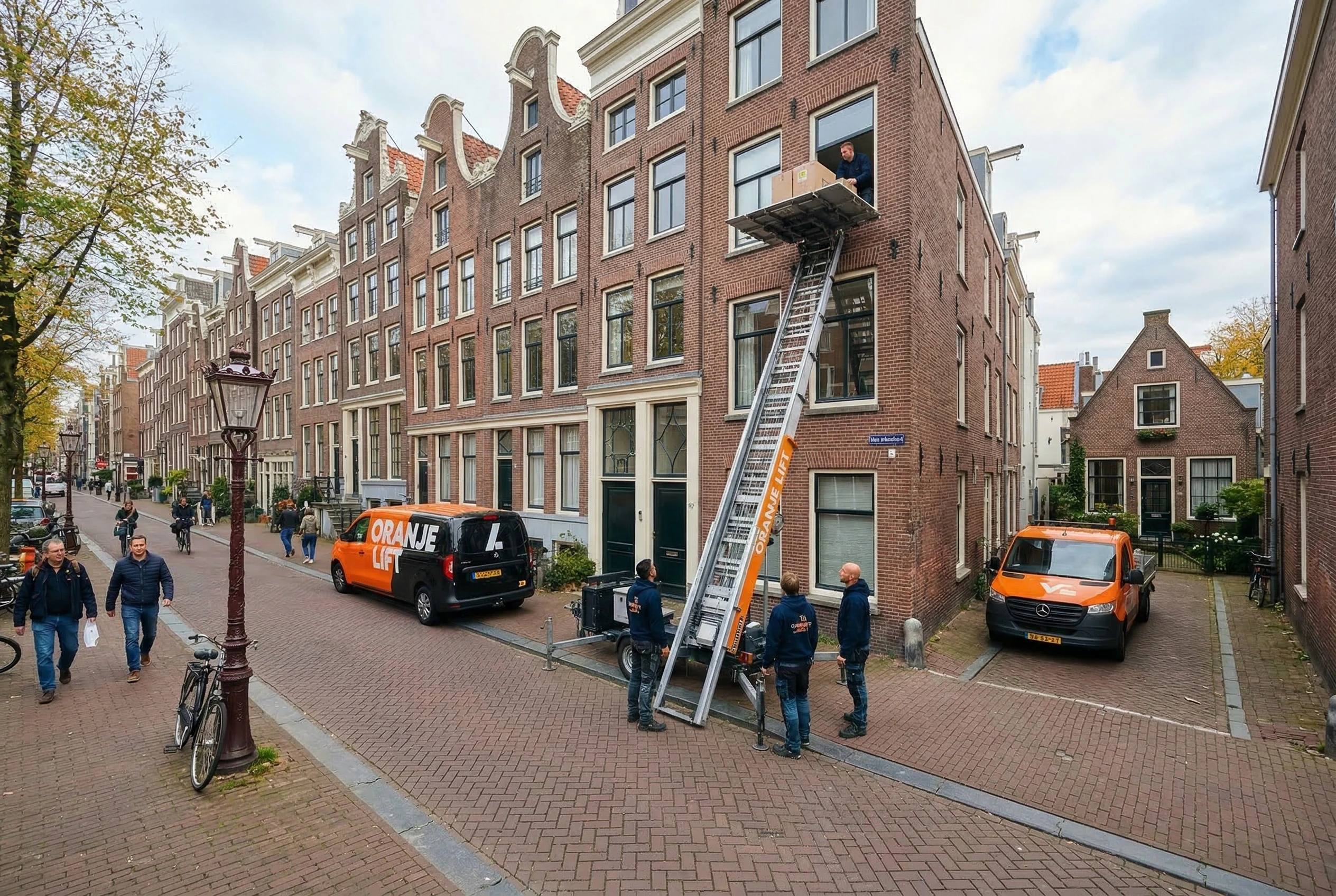 Aanhangerlift in smalle straat Utrecht
