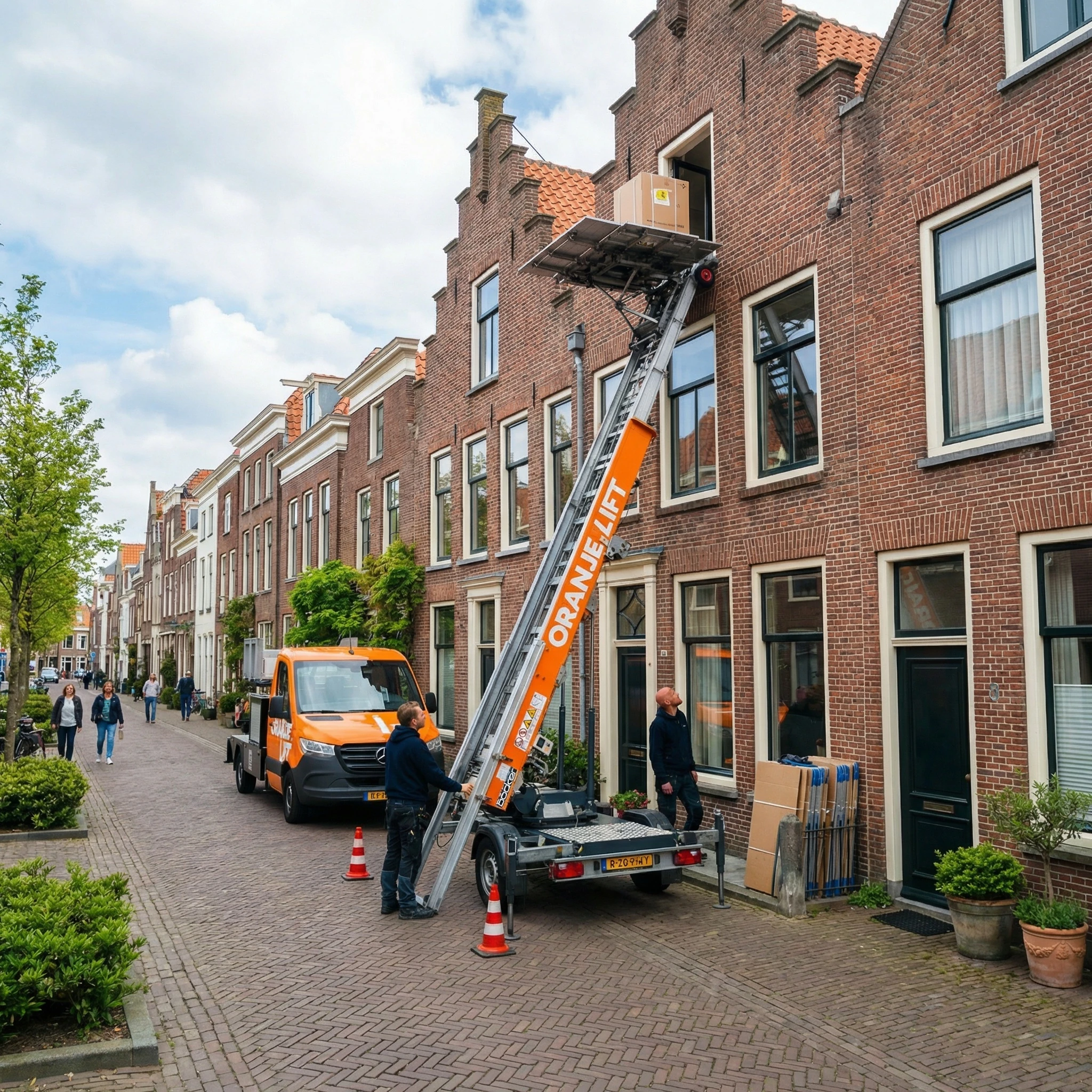 Aanhangerlift in gebruik bij woning in Utrecht